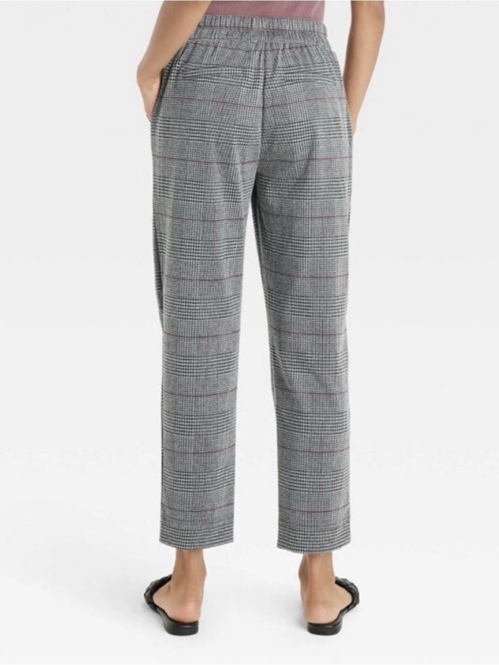 Womens Gray Plaid Jogger Pants with Drawstring